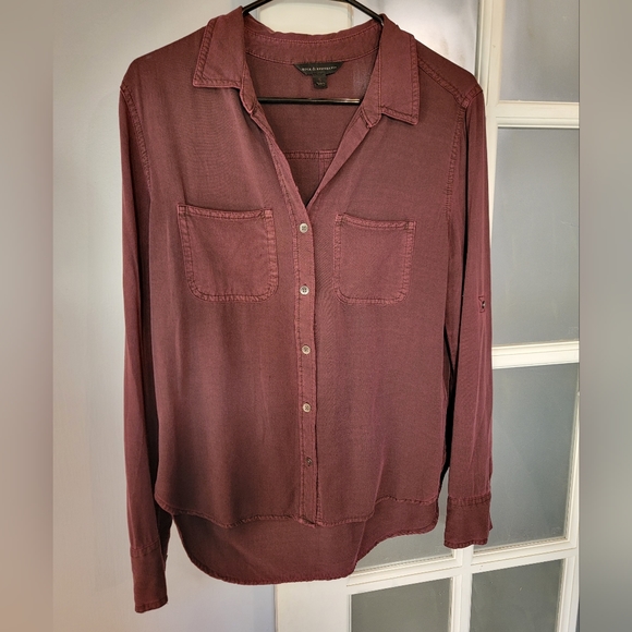 Rock & Republic Collared Button Down Blouse size Small Rust Colored - Picture 2 of 6